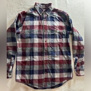 Haggar Button Down Shirt, Men’s Size Small. Red, White, Blue, Grey flannel. EUC.